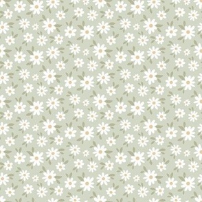 Micro White Daisy Pattern on Eucalypt Green