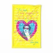 Mr Darcy's Ardently Admire Quote from Jane Austen's Pride _ Prejudice -  for Tea Towel or Wall Hanger - Yellow Background