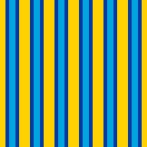 Outlined Stripes // medium print // Electric Cerulean & True Blue Vertical Lines on Glow Stick Yellow