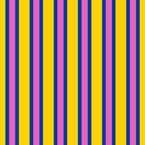 Outlined Stripes // medium print // Neon Berry Blast & True Blue Vertical Lines on Glow Stick Yellow