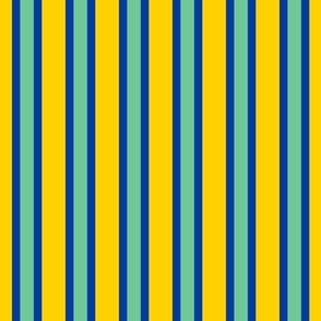 Outlined Stripes // medium print // Turbocharged Mint & True Blue Vertical Lines on Glow Stick Yellow