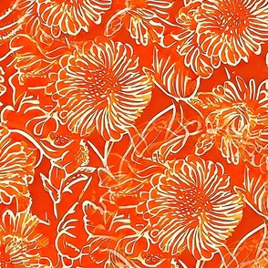 block print dark peach flowers large scale