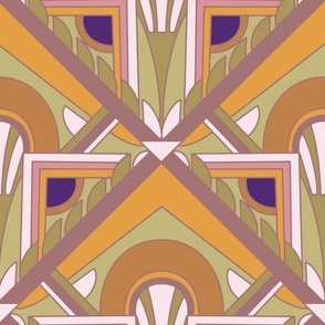 Larger Scale // Geometric Abstract Art Deco in Goldenrod, Pink, Green & Purple
