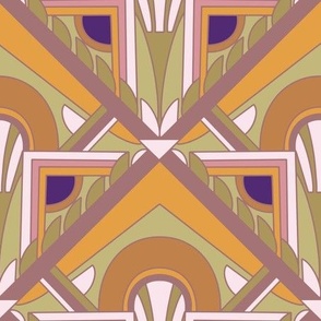 Large Scale // Geometric Abstract Art Deco in Goldenrod, Pink, Green & Purple