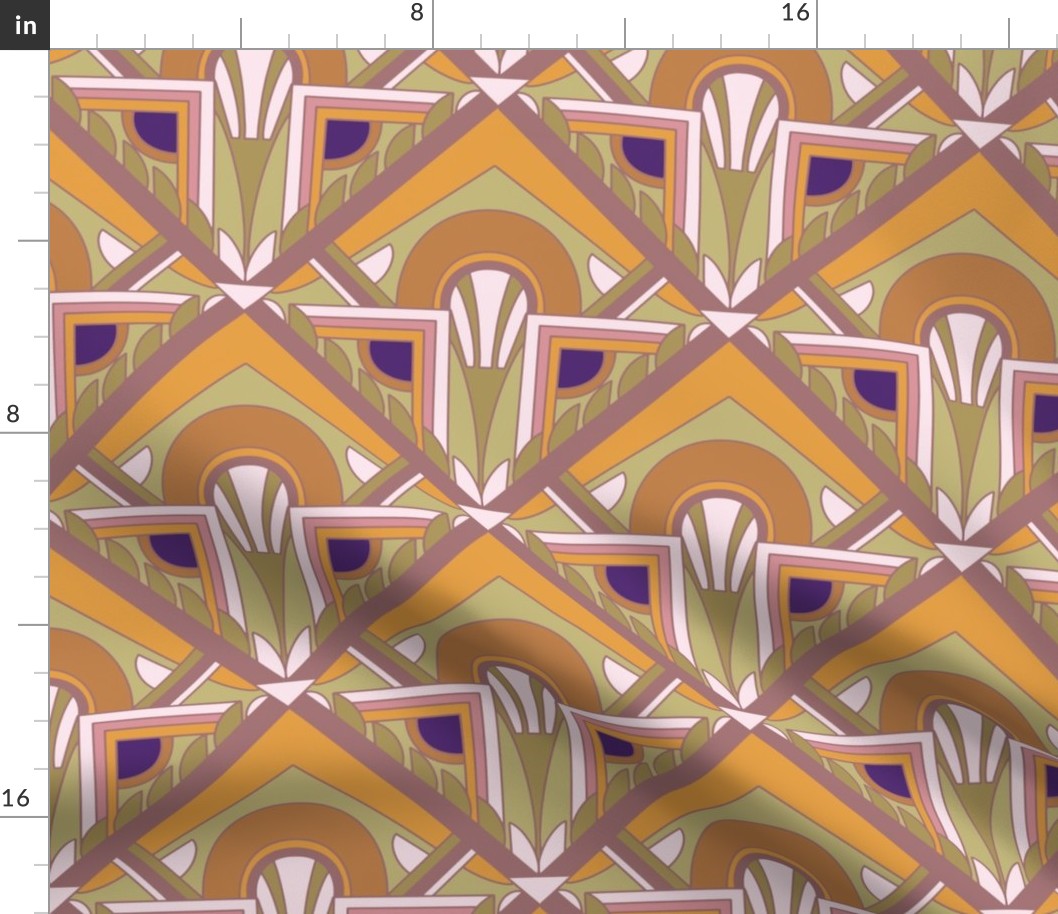 Large Scale // Geometric Abstract Art Deco in Goldenrod, Pink, Green & Purple