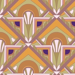 Medium Scale // Geometric Abstract Art Deco in Goldenrod, Pink, Green & Purple