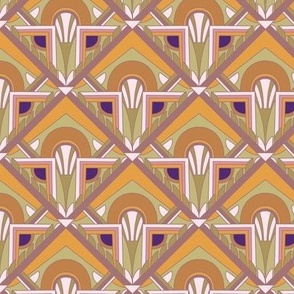 Smaller Scale // Geometric Abstract Art Deco in Goldenrod, Pink, Green & Purple