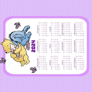 Classic Pooh Tea Towel Wall Hanging Calendar Fat Quarter Purple