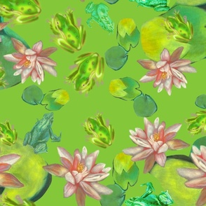 Green froggy gathering on lily pads medium 
