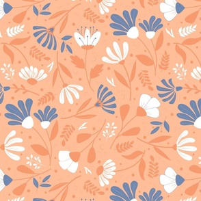 Meadow Bloom - Peach Fuzz - Florals - Flowers - Garden - Blue Nova - Nature - Botanicals - Pantone 2024 - Peach Fuzz - Sophisticated - Elegant 