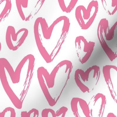 Pink hearts on white Valentines Day brushstrokes