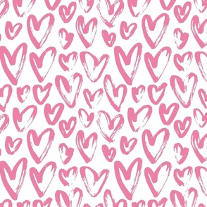 Pink hearts on white Valentines Day brushstrokes