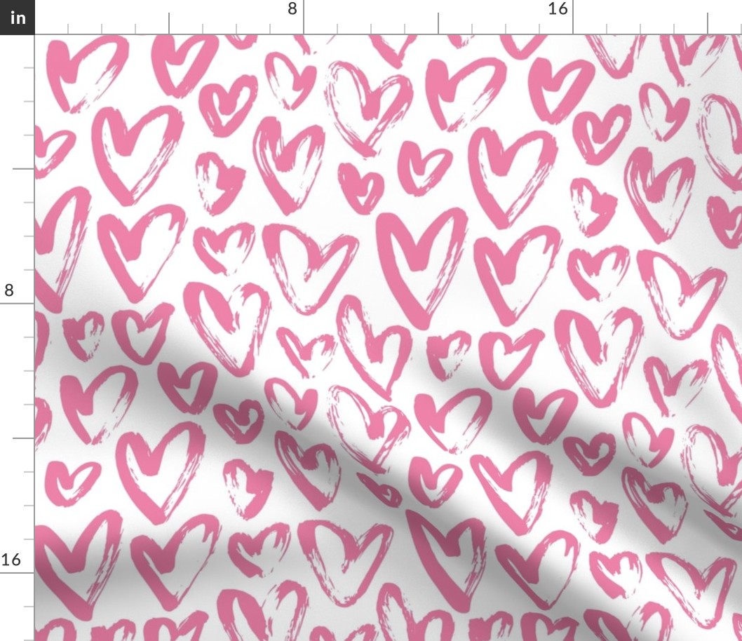 Pink hearts on white Valentines Day brushstrokes