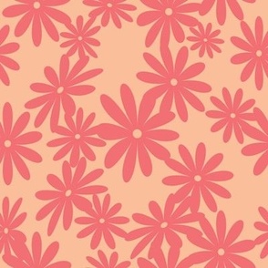 Medium daisy floral on peach fuzz background-2024 Pantone color-Pink Georgia peach