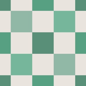 LARGE RETRO BRIGHT FRESH MULTI GREENS CHECKERBOARD 15CM CHECK-EMERALD JADE MINT GREEN AND OFF WHITE