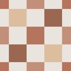 LARGE RETRO MULTI WARM EARTH TONE CHECKERBOARD 15CM CHECK-TERRACOTTA BROWN SAND RUST