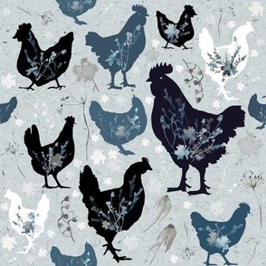 Floral Hens / Rooster / Chicken / Modern Farmhouse / Farm
