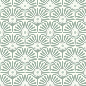 Geometric floral sunflower scallop design soft pastel green and natural white