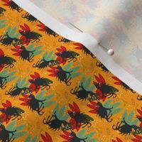 (Small Scale) Tropical Chupacabra Aesthetic Cryptid Pattern For Cryptozoologists On Bright Orange Background