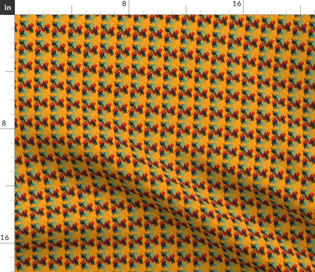 (Small Scale) Tropical Chupacabra Aesthetic Cryptid Pattern For Cryptozoologists On Bright Orange Background