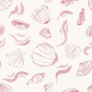 Loose watercolour shells in pink on cream background