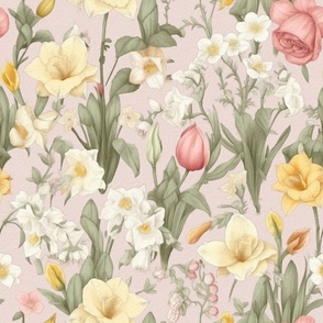 Vintage Bloom Harmony: Mid-Century Pink & Yellow Floral Tapestry