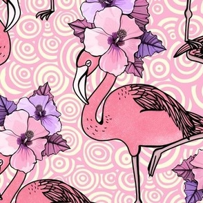 Retro Flamingo With Pink Swirls