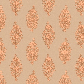 (M) marigold and carnations - Indian floral block print-peach fuzz-honey peach-medium scale