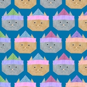 Origami Party Cats on Blue