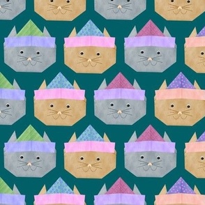 Origami Party Cats on Green