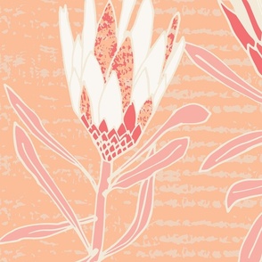 (L) Protea Dance Peach Fuzz Block Print Boho Floral 