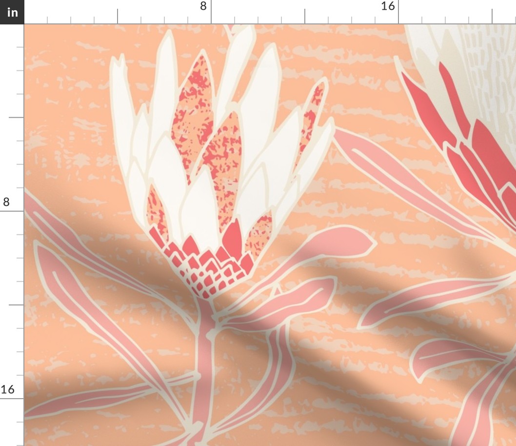 (L) Protea Dance Peach Fuzz Block Print Boho Floral 