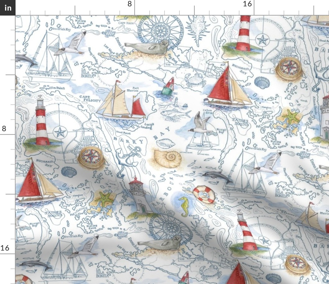 Sail Away Nautical Map 12x14.5 in