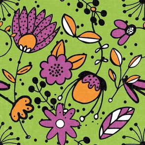 Playful Flowers on Green - 24-inch repeat