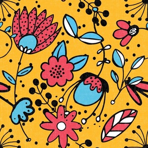 Playful Flowers on Yellow - 24-inch repeat