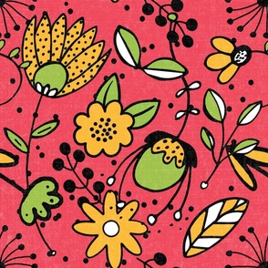 Playful Flowers on Red - 24-inch repeat