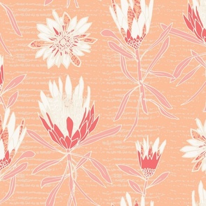 (M) Protea Dance Peach Fuzz Block Print Boho Floral 