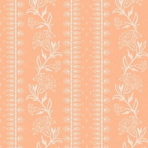 (M) trailing carnations-indian floral-border print-peach fuzz-medium scale