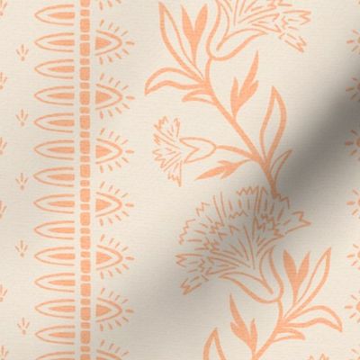 (M) trailing carnations-indian floral-border print-peach fuzz-light-medium scale