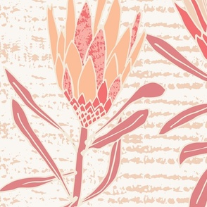 (L) Protea Dance Block Print Boho Floral Ivory Peach Fuzz 