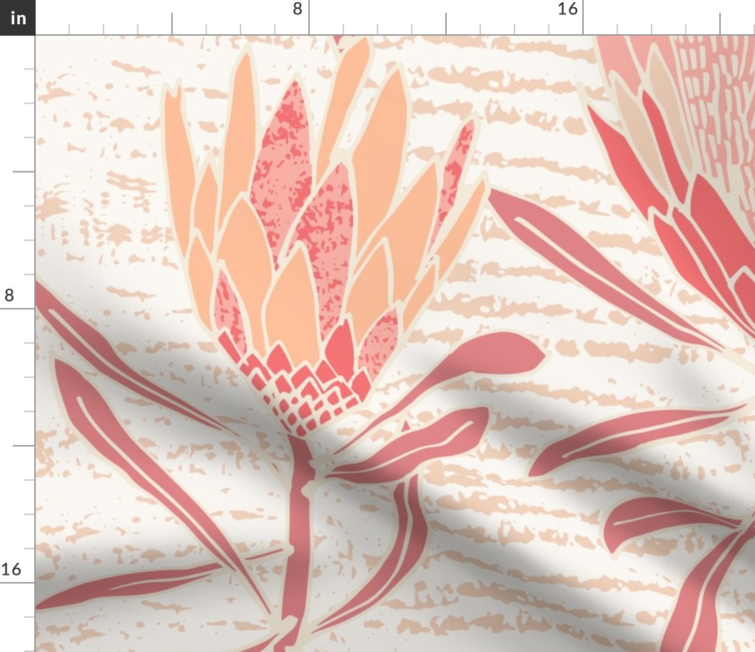 (L) Protea Dance Block Print Boho Floral Ivory Peach Fuzz 