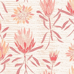 (M) Protea Dance Floral Block Print Ivory Peach Fuzz 