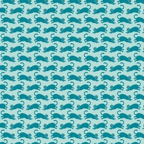 silly running cats teal on light blue | small