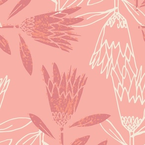 (L) Protea Dance Floral Block Print Stamp Pinky Peach