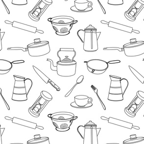 Kitchen Pattern for Cooks Black & White
