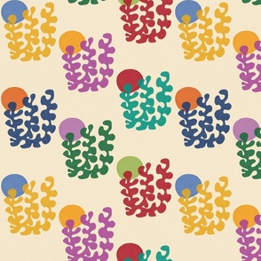 Matisse Inspired Organic Shapes - Seaweed and Sun, 12-inch repeat