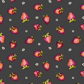 Strawberries in Watercolor - Black