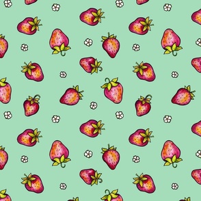 Strawberries in Watercolor - Mint