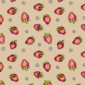 Strawberries in Watercolor - Tan