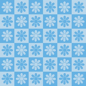 Retro Checker Florals Vintage Blue